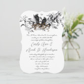 開花枝ヴィンテージラブバードの結婚式の招待 招待状 (スタンド正面)