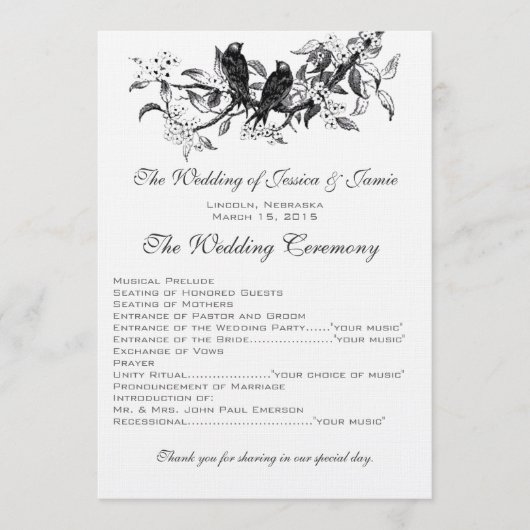 開花枝ヴィンテージラブバード結婚式 プログラム (正面)