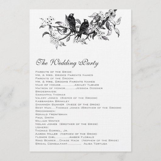 開花枝ヴィンテージラブバード結婚式 プログラム (裏面)