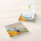 開花植物のハチドリ ガラスコースター (アングル)