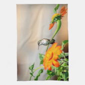 開花植物のハチドリ キッチンタオル (縦)