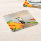 開花植物のハチドリ スクエアペーパーコースター (アングル)