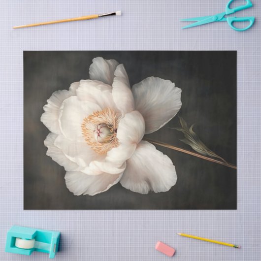 開花植物園のデコペ絵を描ージの白い牡丹 薄葉紙 (クラフト)