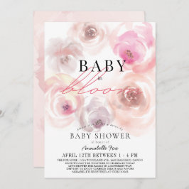 開花水彩バラドライブバイベビーシャワーのベビー 招待状
