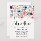 開花水彩花赤ちゃんシャワー縁どにベビー 招待状 (正面/裏面)