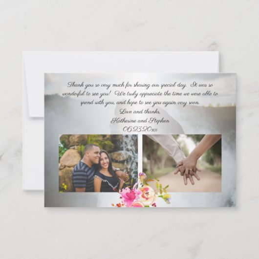 開花水彩3写真結婚の感謝 サンキューカード (裏面)