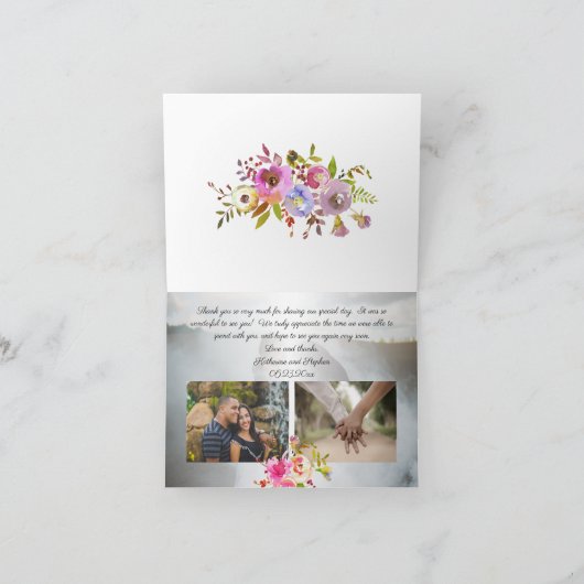 開花水彩3写真結婚の感謝 サンキューカード (内部)
