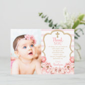 開花牡丹ピンク赤面&金ゴールドバプテスマ サンキューカード (スタンド正面)