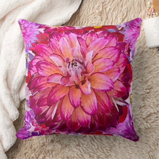 開花独身のピンクダリア装飾用クッション クッション (ブランケット)