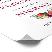 開花素朴ブルゴーニュの結婚花の歓迎サイン ポスター (角)