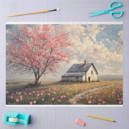 開花素朴木の切り離しを持つ農家 薄葉紙 (クラフト)