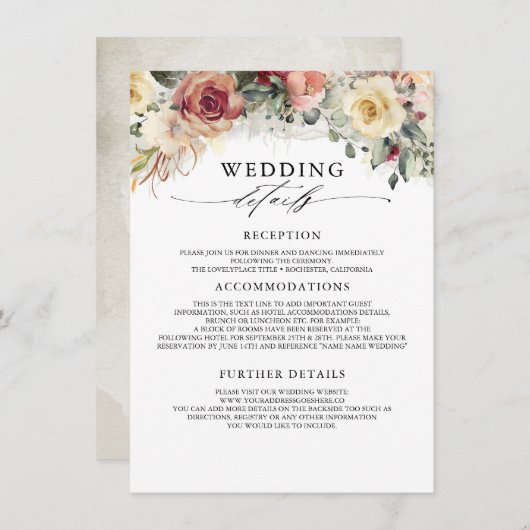 開花素朴秋の結婚式情報ゲスト エンクロージャーカード (正面/裏面)