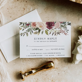 開花素朴RSVPカードと食事の選択 出欠カード