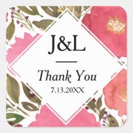 開花花モノグラム結婚ズ スクエアシール