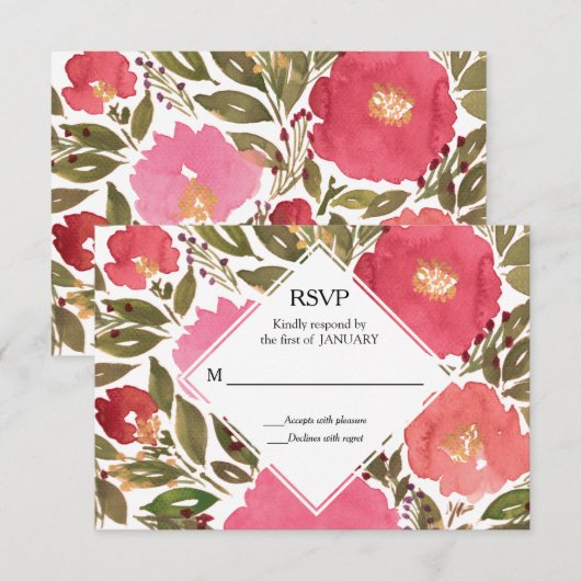 開花花RSVPカード 招待状 (正面/裏面)