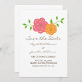 開花赤オレンジ色のフローラ保存日付招待状 招待状 (正面/裏面)