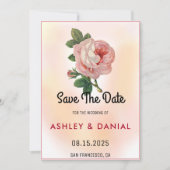 開花赤面ピンクのバラフローラ結婚式日付を保存 招待状 (正面)