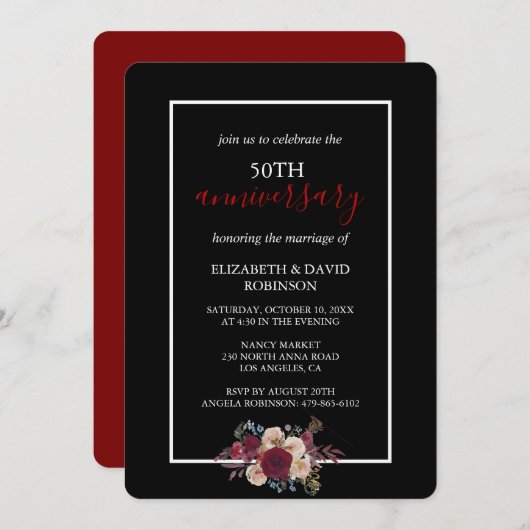 開花開花50周年結婚を願う 招待状 (正面/裏面)