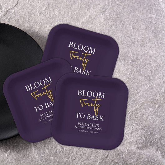 開花20バスクIバイオレット大人の誕生日パーティー ペーパープレート