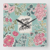 開花|に育ちます優美と住んで下さい スクエア壁時計 (正面)