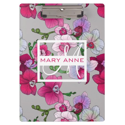 開花|のピンクの蘭はあなたの名前を加えます クリップボード (正面)