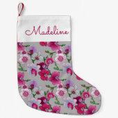 開花|のピンクの蘭はあなたの名前を加えます スモールクリスマスストッキング (正面)
