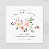 開花|の赤面のヴィンテージの花柄のロゴ スクエア名刺 (正面)