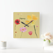 開花 スクエア壁時計 (ホーム)