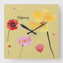 開花 スクエア壁時計