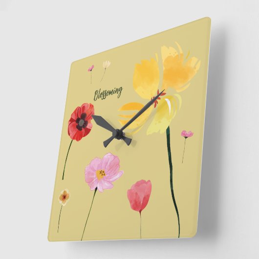開花 スクエア壁時計 (傾斜)