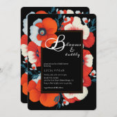 開花&バブリーブライトレッドフローラブライダルシャワー 招待状 (正面/裏面)