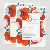 開花&バブリーブライトレッドフローラブライダルシャワー 招待状 (正面/裏面)