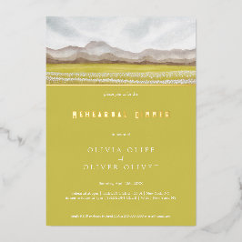 開花・リハーサル・ディナーでの草原 箔招待状