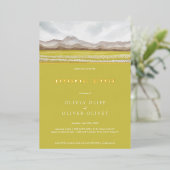 開花・リハーサル・ディナーでの草原 箔招待状 (立ち正面)