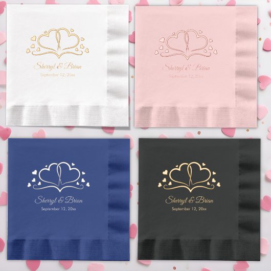 開花、名前をカスタムする、日付のハート結婚 箔ナプキン