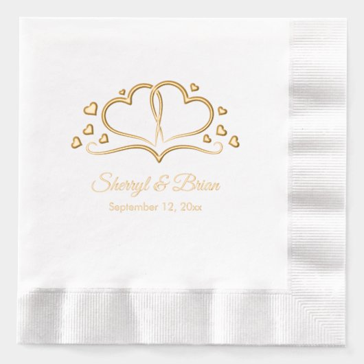 開花、名前をカスタムする、日付のハート結婚 箔ナプキン (正面)