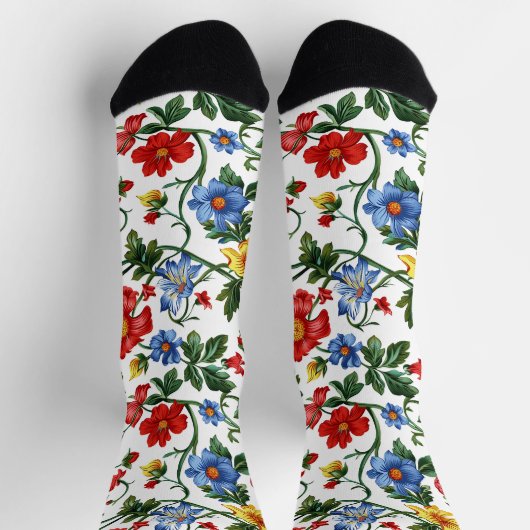 開花 | 花カラフル柄クルーソックス ソックス (上部)