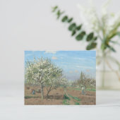 開花、Pissarro著Louveciennesフランスの果樹園 ポストカード (スタンド正面)