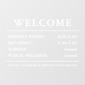 開館時間ウェルカムホワイト文字透明 ウィンドウサイン (シート)