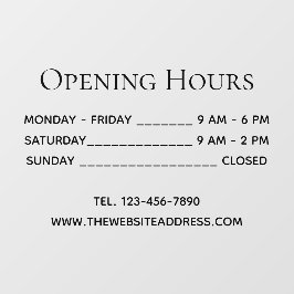 開館時間シンプル文字ブラック電話&サイト ウィンドウサイン