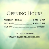 開館時間シンプル文字ブラック電話&サイト ウィンドウサイン (シート3)