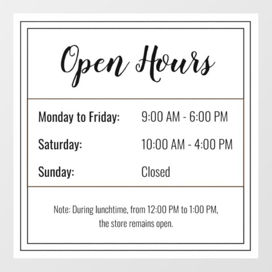 開館時間ステッカーカスタマイズ:スケジュール ウィンドウサイン (シート)