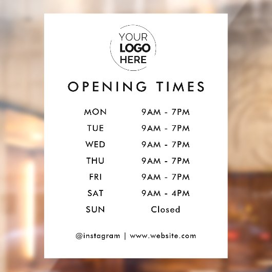 開館時間 |ビジネスロゴの営業時間(白) ウィンドウサイン (シート2)