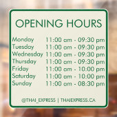 開館時間 – 30.5 x 30.5 – 英語ウィンドウにしがみつく ウィンドウサイン (シート2)