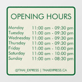 開館時間 – 30.5 x 30.5 – 英語ウィンドウにしがみつく ウィンドウサイン (シート)