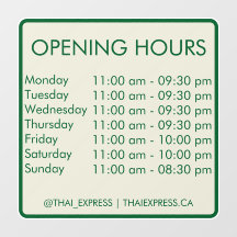 開館時間 – 30.5 x 30.5 – 英語ウィンドウにしがみつく