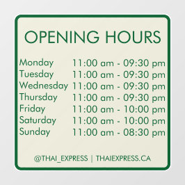 開館時間 – 30.5 x 30.5 – 英語ウィンドウにしがみつく ウィンドウサイン