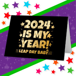 閏年の日2024は私の年2月29誕生日 箔グリーティングカード