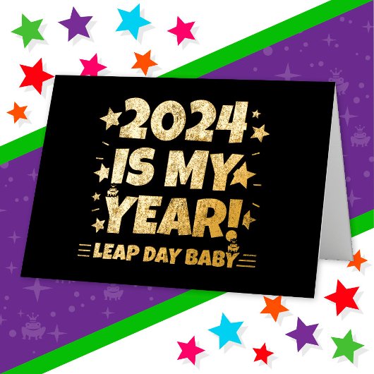 閏年の日2024は私の年2月29誕生日 箔グリーティングカード