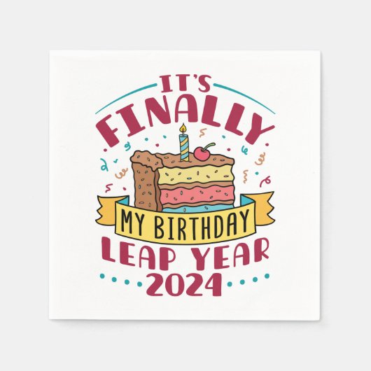 閏年2024やっと私の誕生日 スタンダードカクテルナプキン (正面)